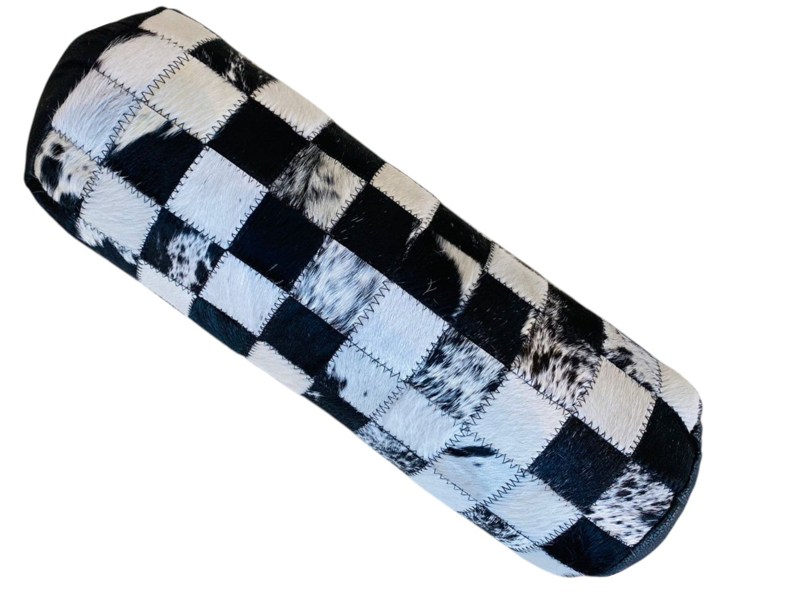 Black and White Nguni Cow Hide Bolster Cushion the hide shop