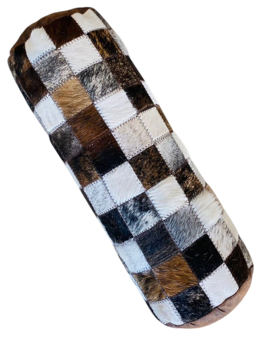 Brown and White Nguni Cow Hide Bolster Cushion the hide shop