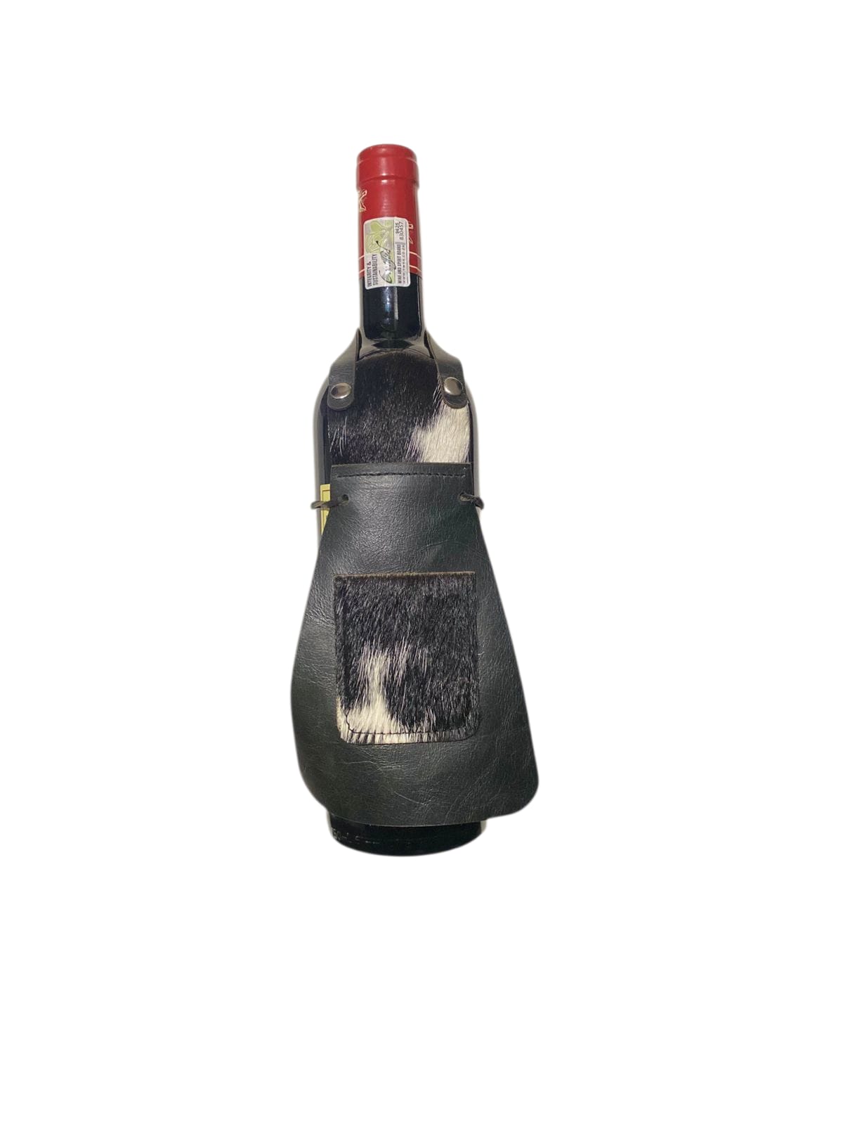 Wine bottle with a decorative leather cover 