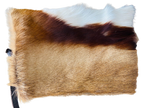Horse hair pouch with brown, black, and white pattern on a white background
