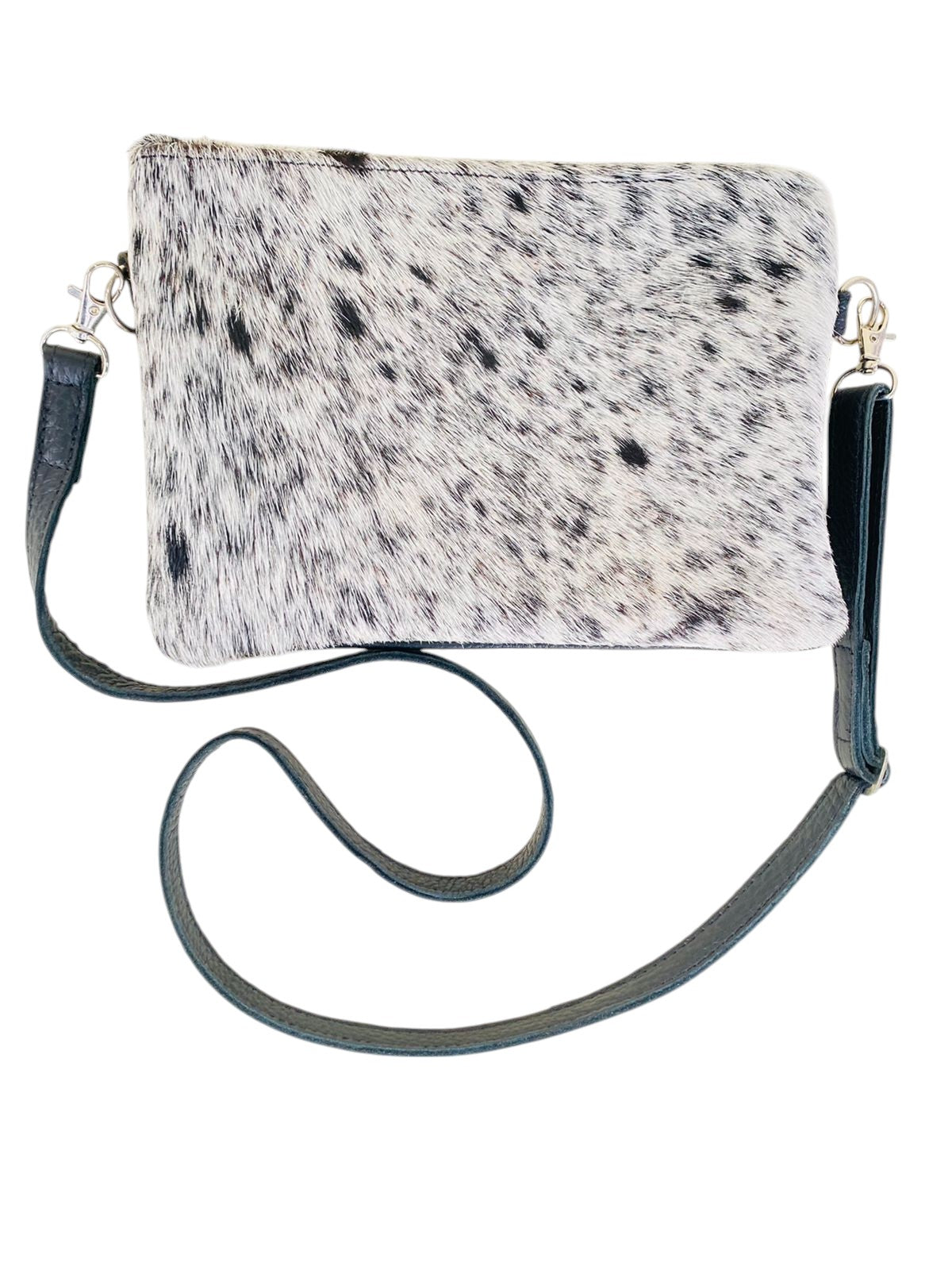 Nguni Cowhide Sling Bag with Genuine Leather Strap 20cm x 15 cm Brown and White - THS03495