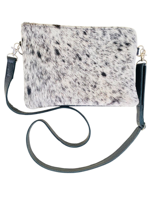 Nguni Cowhide Sling Bag with Genuine Leather Strap 20cm x 15 cm Brown and White - THS03495