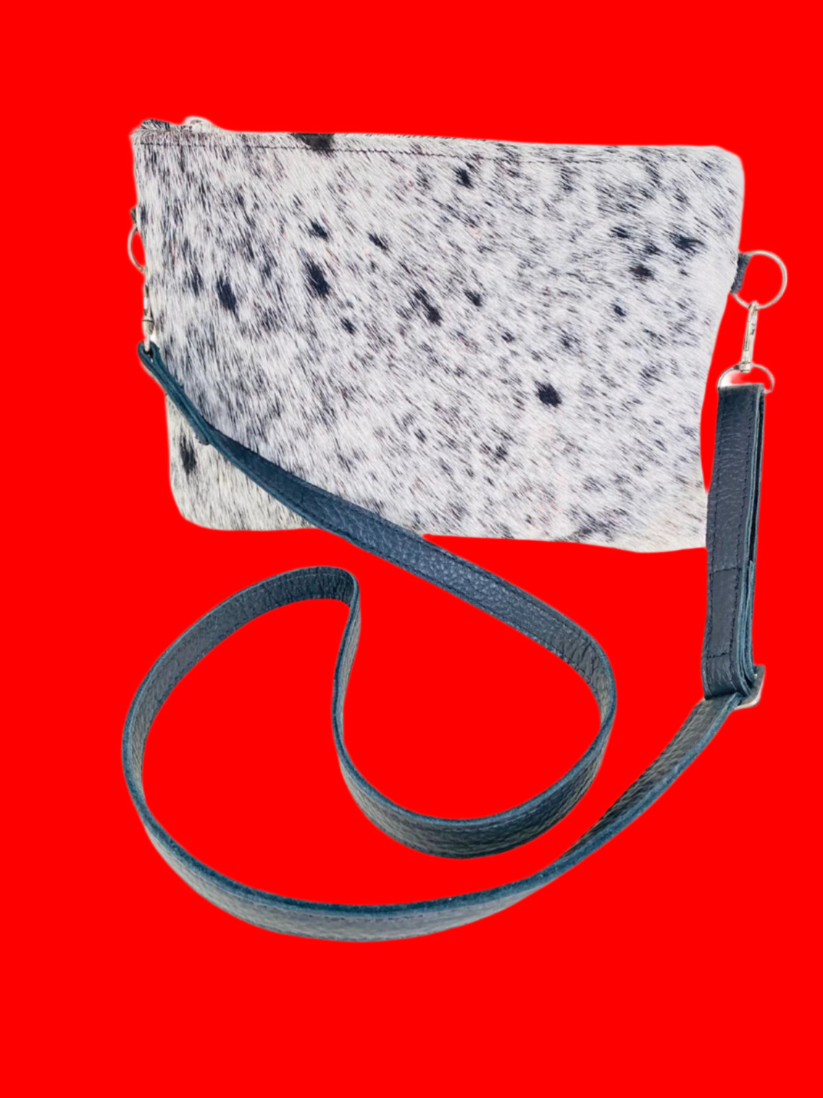 Nguni Cowhide Sling Bag with Genuine Leather Strap 20cm x 15 cm Brown and White - THS03495