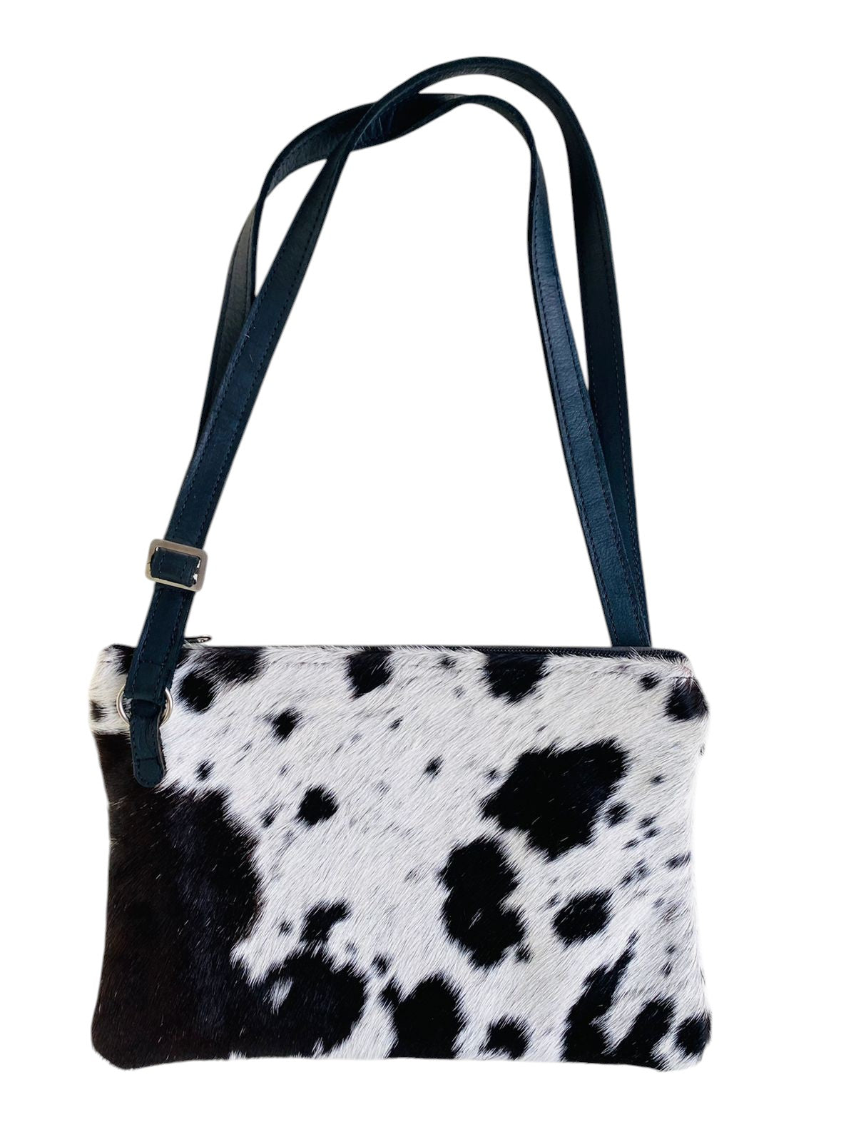Nguni Cowhide Sling Bag with Genuine Leather Strap 20cm x 15 cm White and Black - THS28473