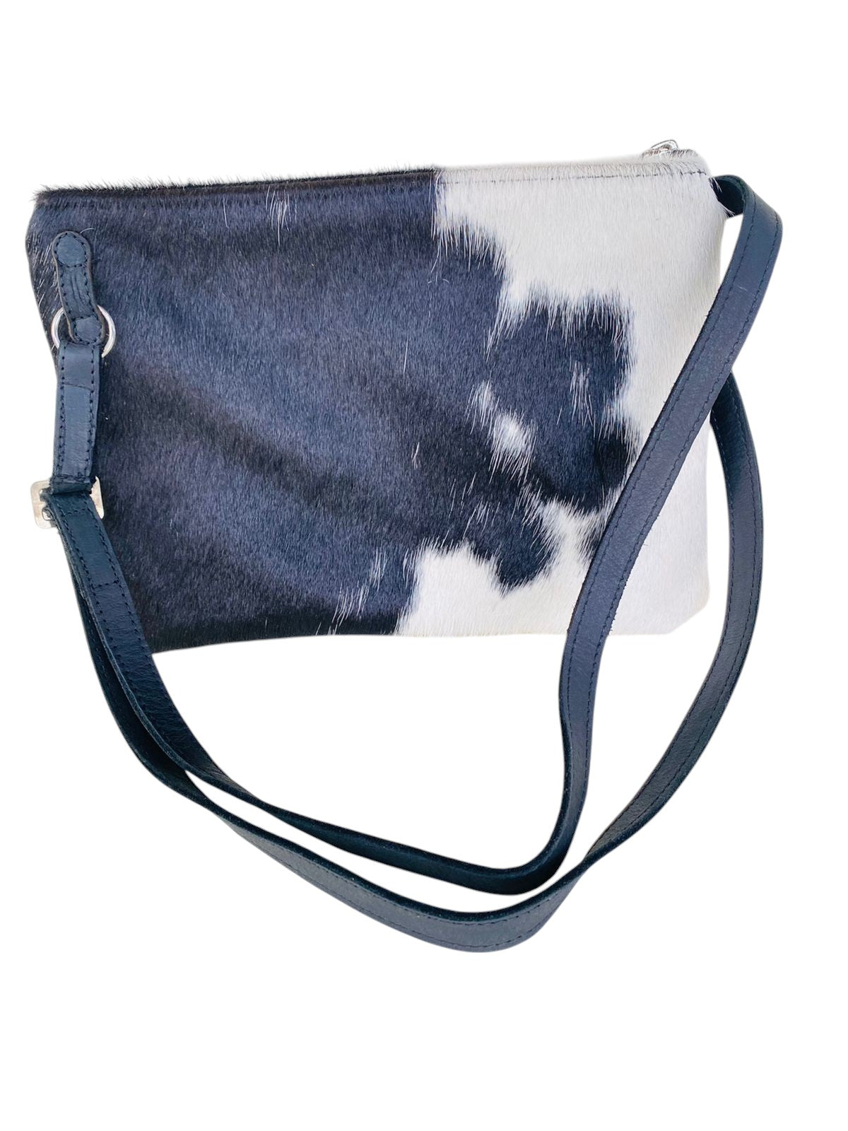 Nguni Cowhide Sling Bag with Genuine Leather Strap 20cm x 15 cm Black and White - THS49826